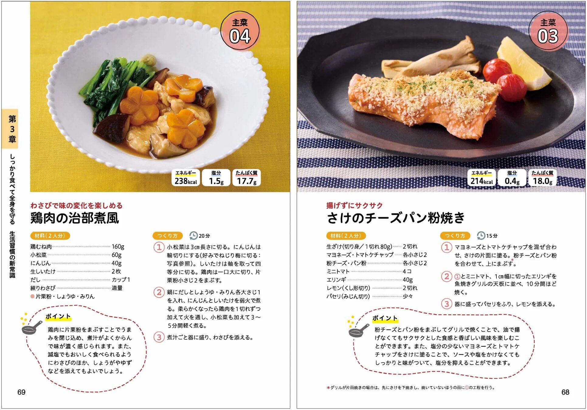 鶏肉の治部煮風とさけのチーズパン粉焼きのレシピ