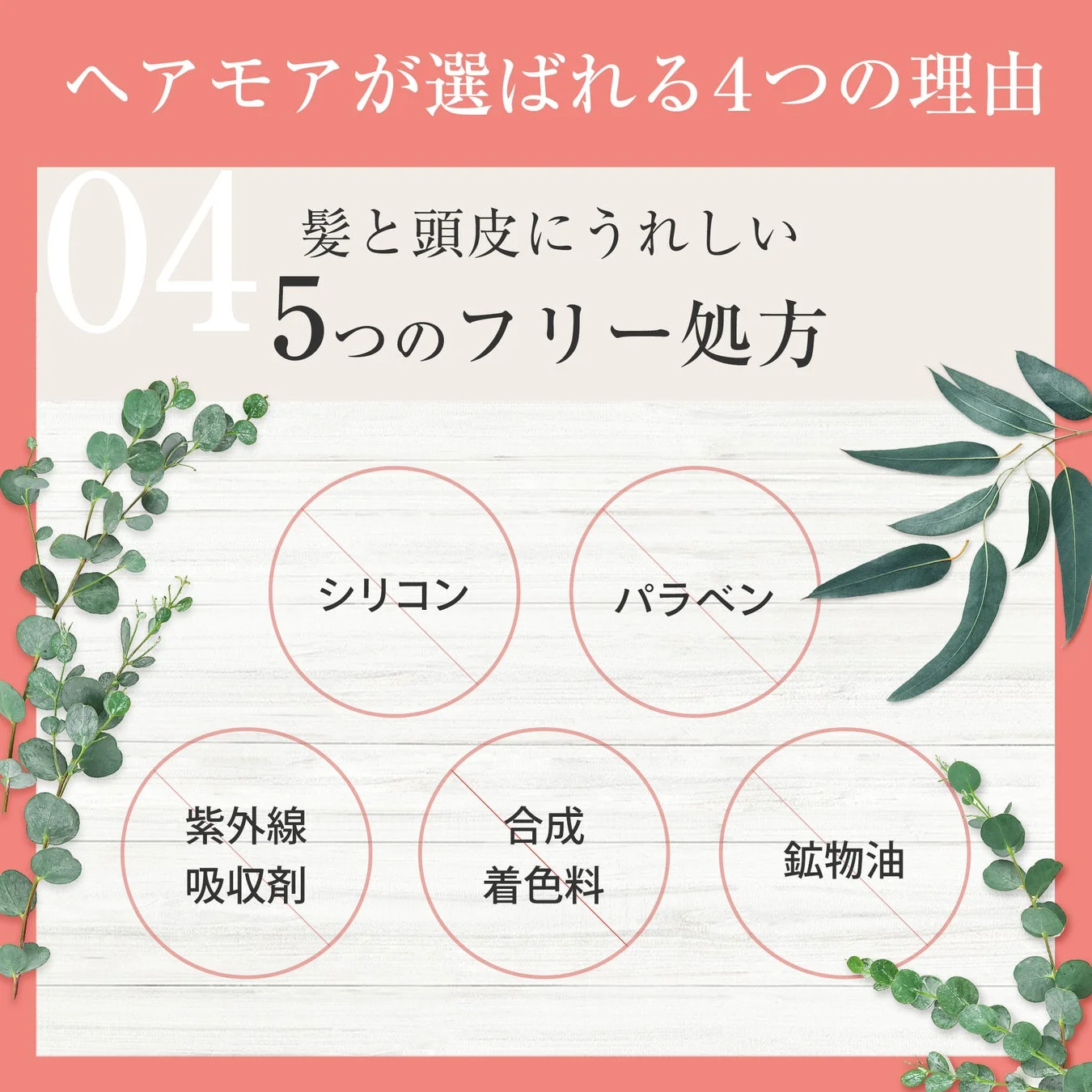 Hairmoreが選ばれる4つの理由 04 髪と頭皮にうれしい5つのフリー処方