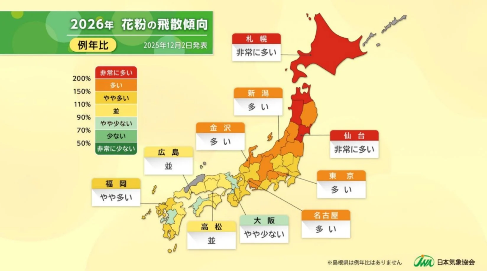 2026年 花粉の飛散傾向 例年比