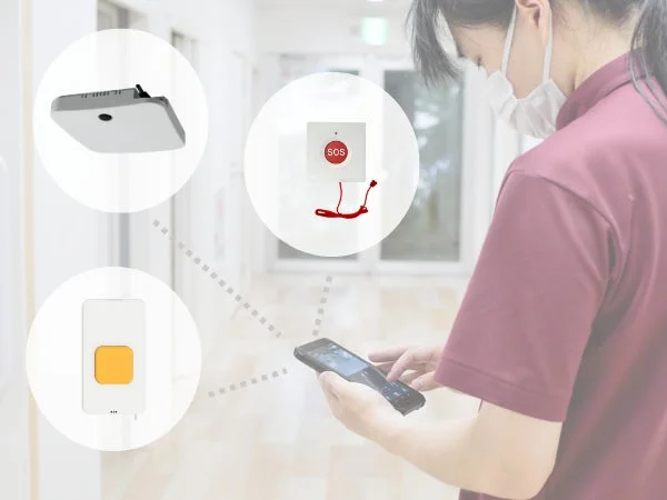 医療、介護、緊急呼出、センサー、スマートフォン、見守りシステム、スタッフ、安全管理、施設