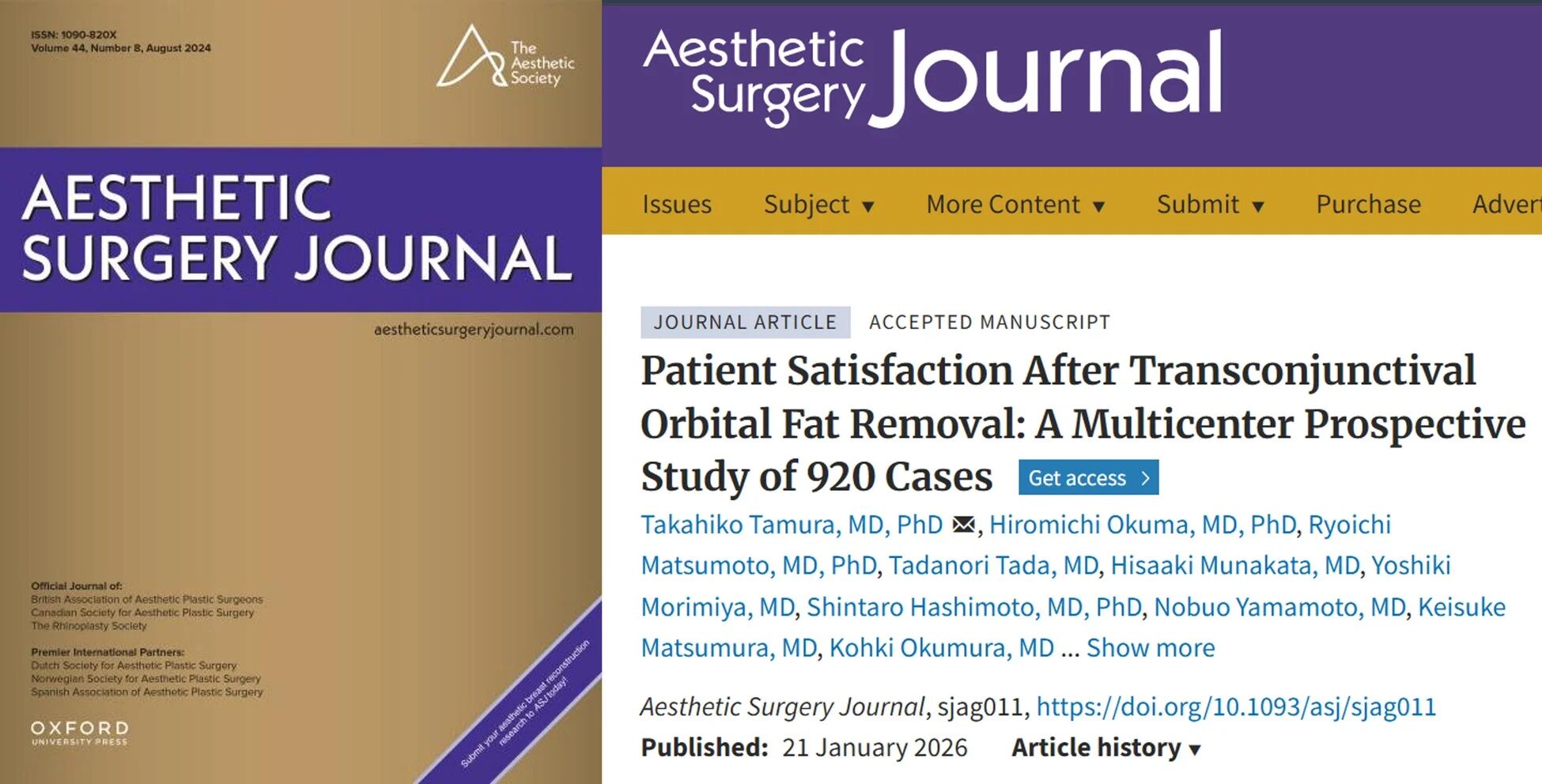 Aesthetic Surgery Journalの表紙と論文情報