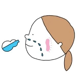 涙を流している人物が目薬をさそうとしているイラストです。目の不調やケア、または感情的な状況を示唆しています。