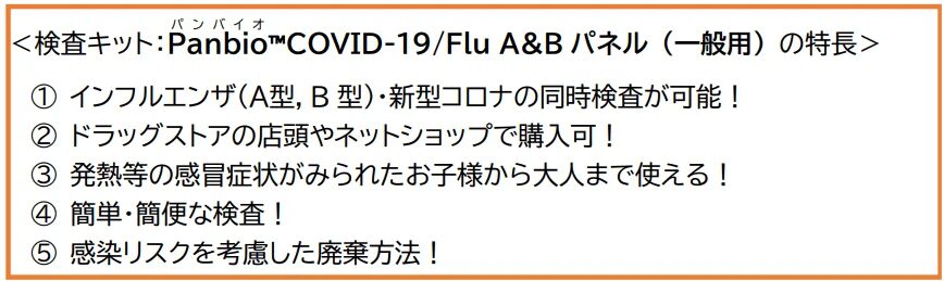 検査キット Panbio™COVID-19/Flu A&B パネル (一般用) の特長