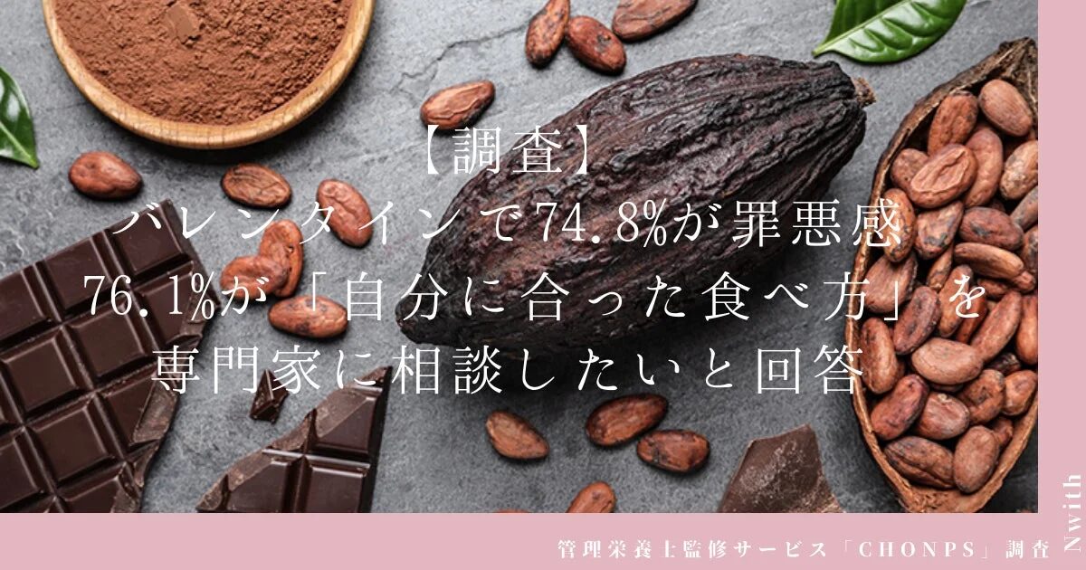 【調査】バレンタインで74.8%が罪悪感 76.1%が「自分に合った食べ方」を専門家に相談したいと回答 管理栄養士監修サービス「CHONPS」調査 Nwith