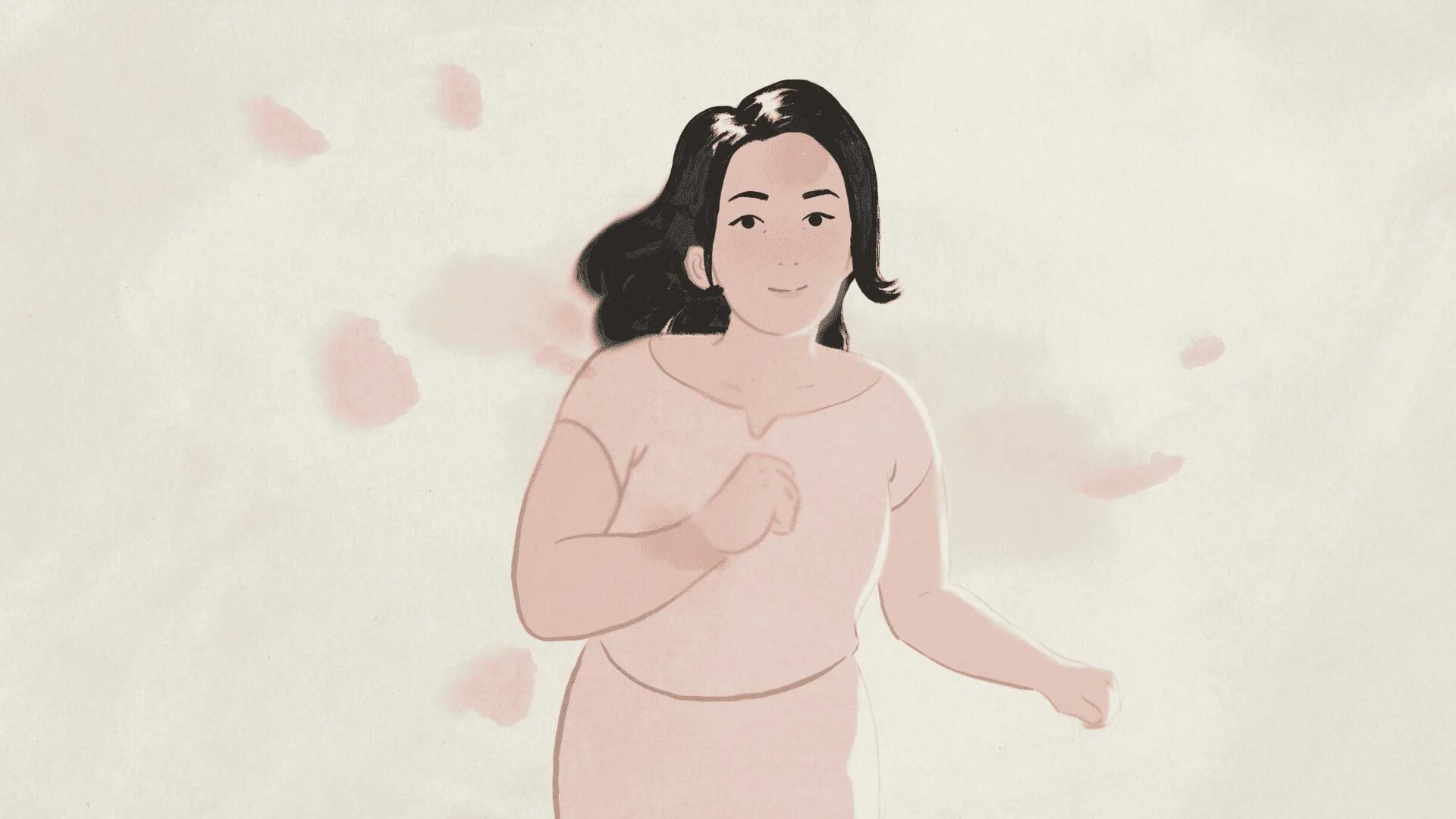 笑顔で走る女性