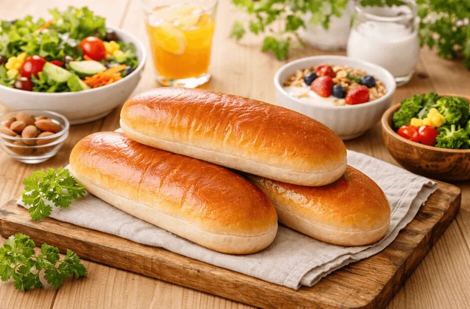 焼きたてのロールパンと健康的な朝食
