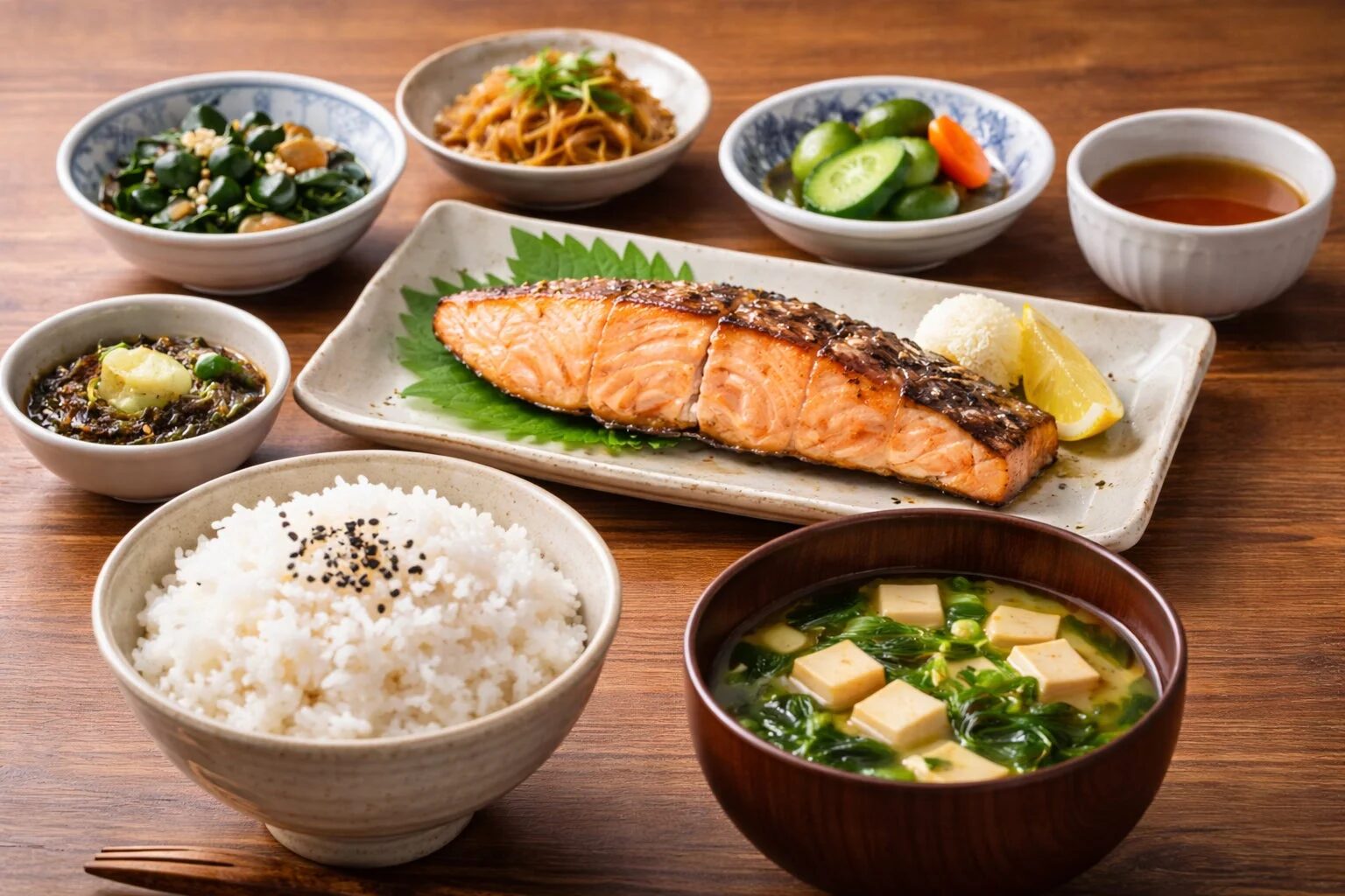焼き鮭がメインの和食定食