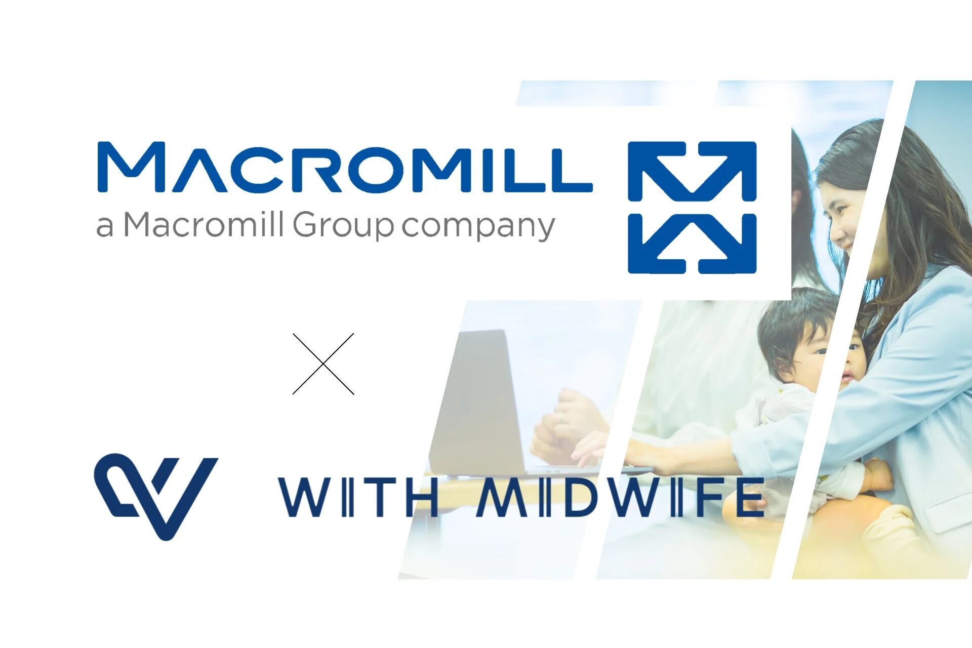 マクロミルとWITH MIDWIFEのロゴ、働く親をサポートするイメージ