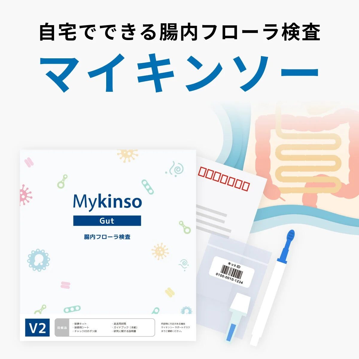 自宅でできる腸内フローラ検査 マイキンソー Mykinso Gut 腸内フローラ検査 V2 同梱品