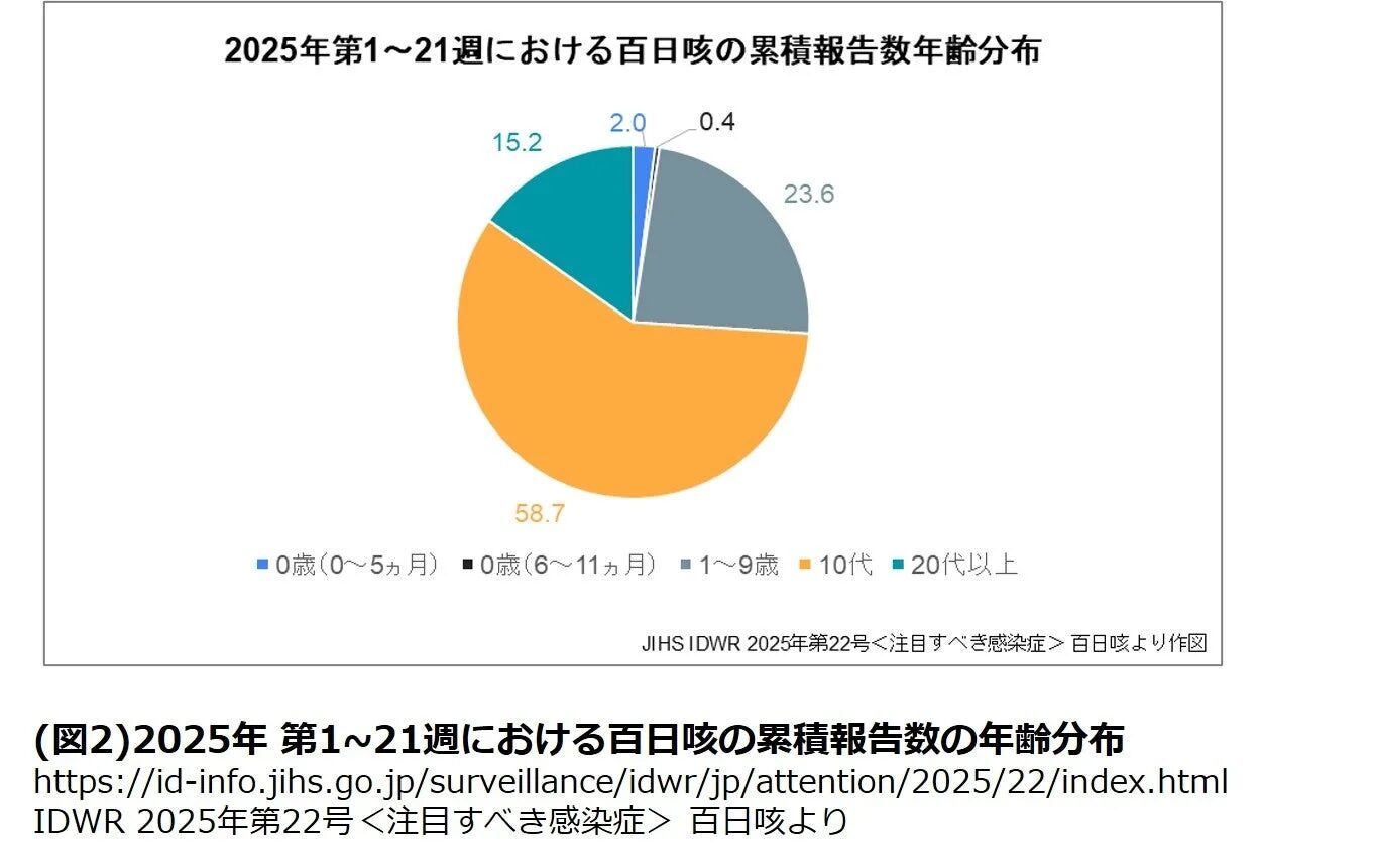 2025年 第1~21週における百日咳の累積報告数の年齢分布