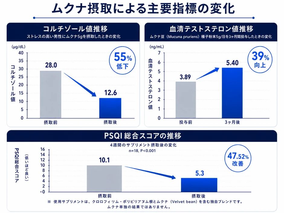 ムクナ摂取による主要指標の変化
